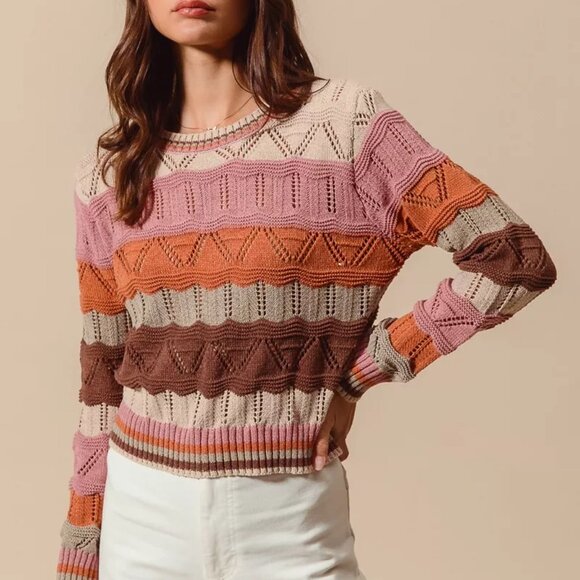 SO ME Multi Color Wavy Stripe Sweater Top - Picture 7 of 13